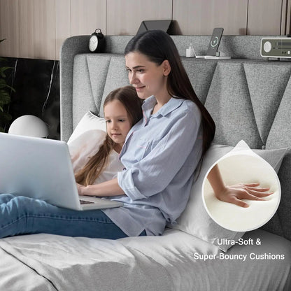 Queen Storage Bed Frame with Charging Station