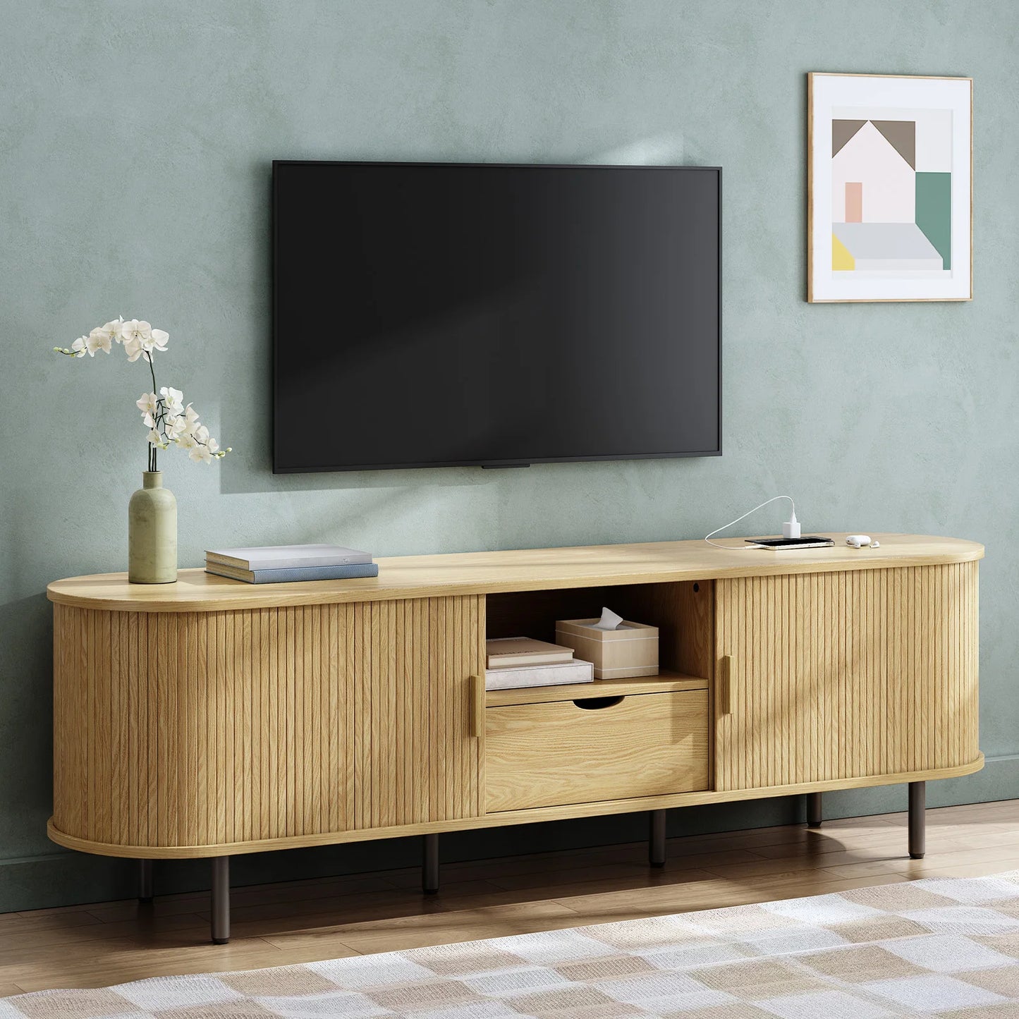 69-Inch TV Stand with Power Outlet and Storage