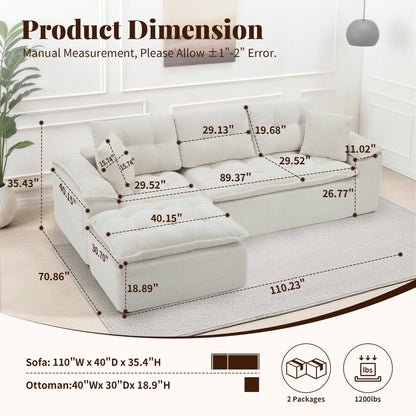 110-Inch Modular Chenille Sectional Sofa with Ottoman