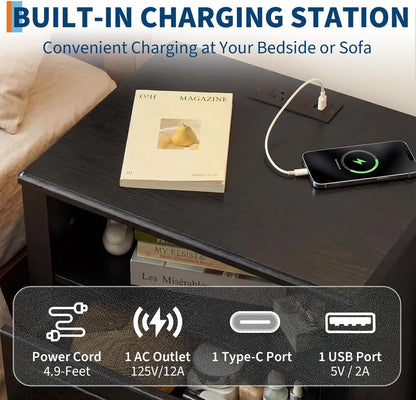 Two-Drawer Nightstand with Charging Station