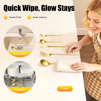 90-Piece Gold Stainless Steel Flatware Set