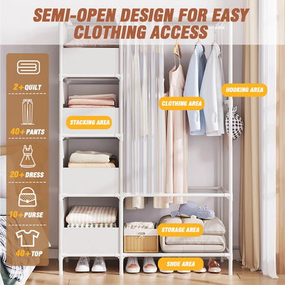 Portable Fabric Wardrobe with Four Drawers
