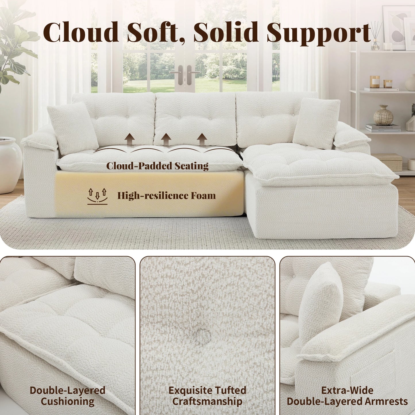 110-Inch Modular Chenille Sectional Sofa with Ottoman