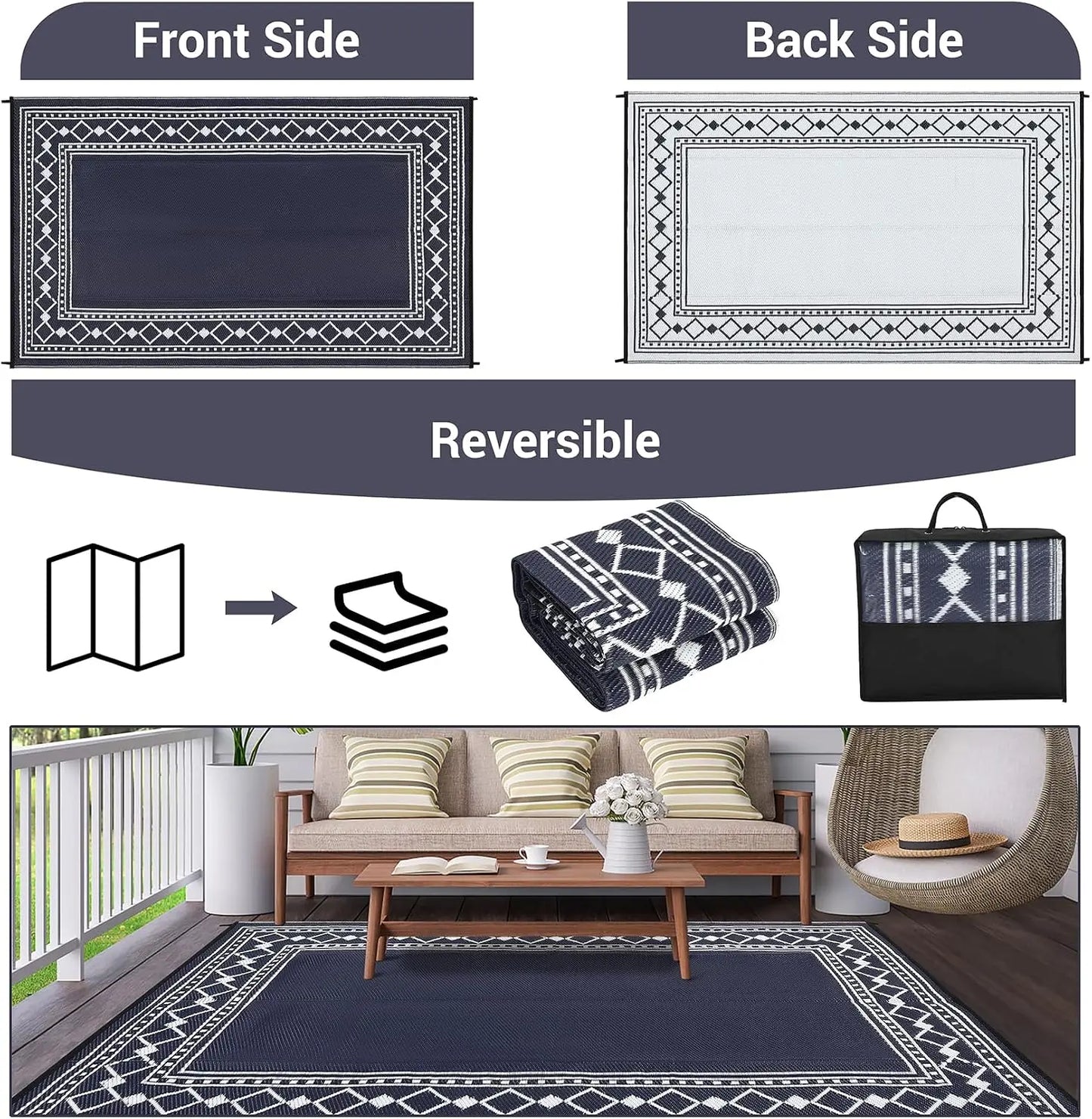 Reversible Waterproof Straw Rug