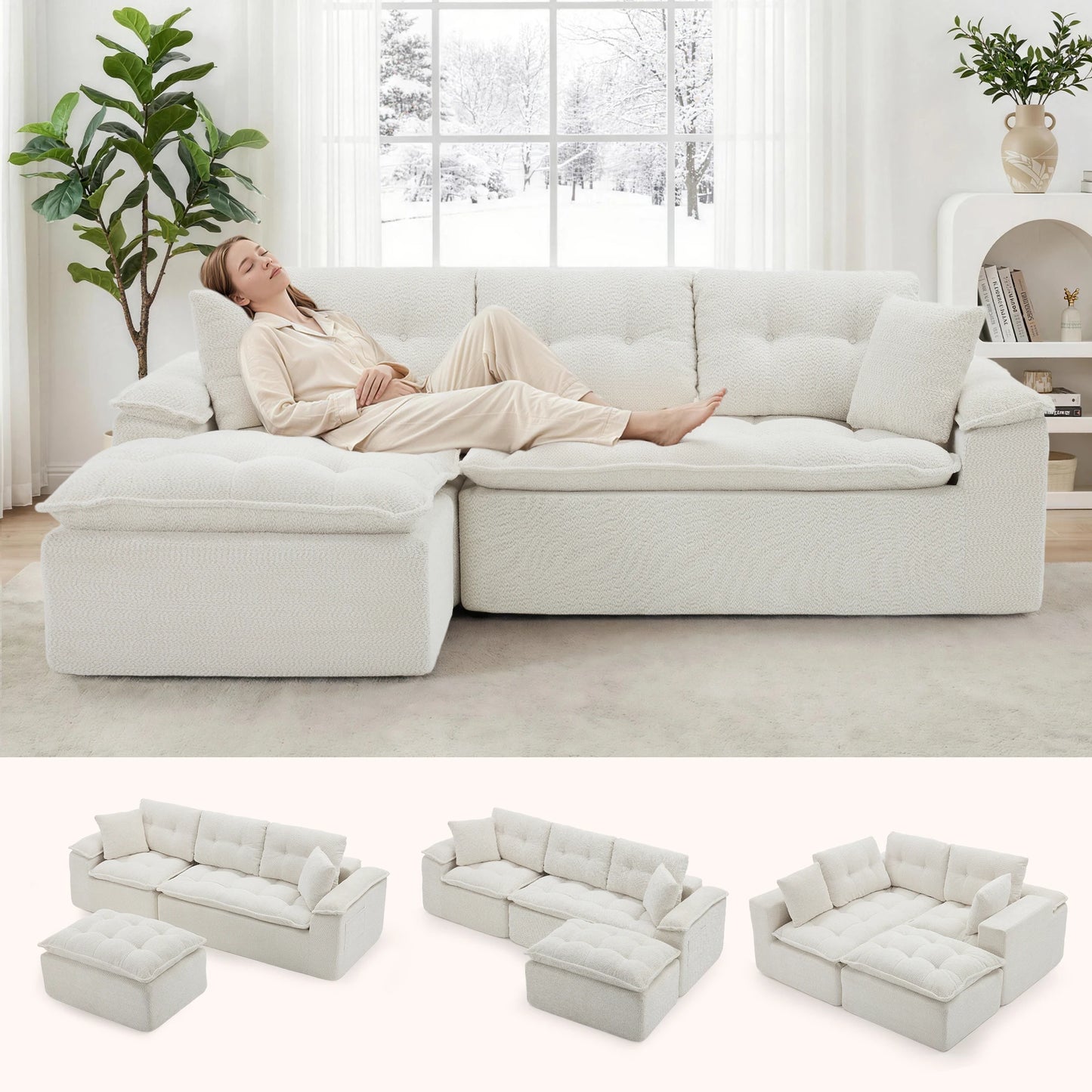 110-Inch Modular Chenille Sectional Sofa with Ottoman