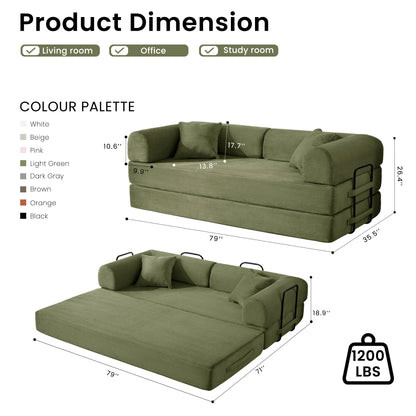 79-Inch Convertible Corduroy Sofa Bed