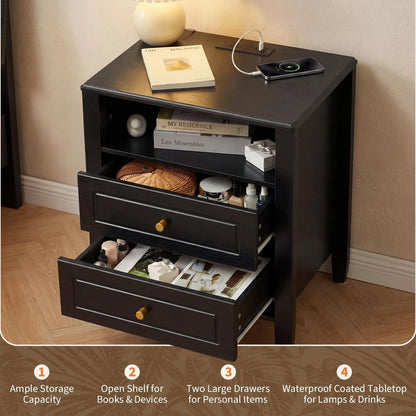 Two-Drawer Nightstand with Charging Station