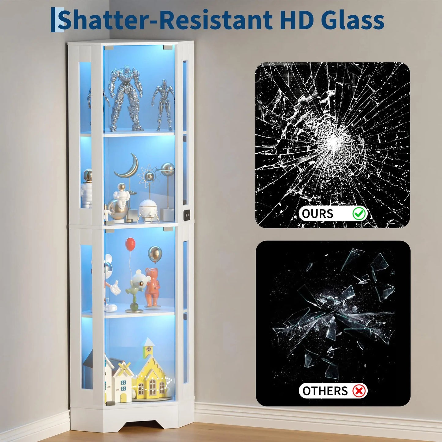 4-Tier Lighted Glass Display Cabinet