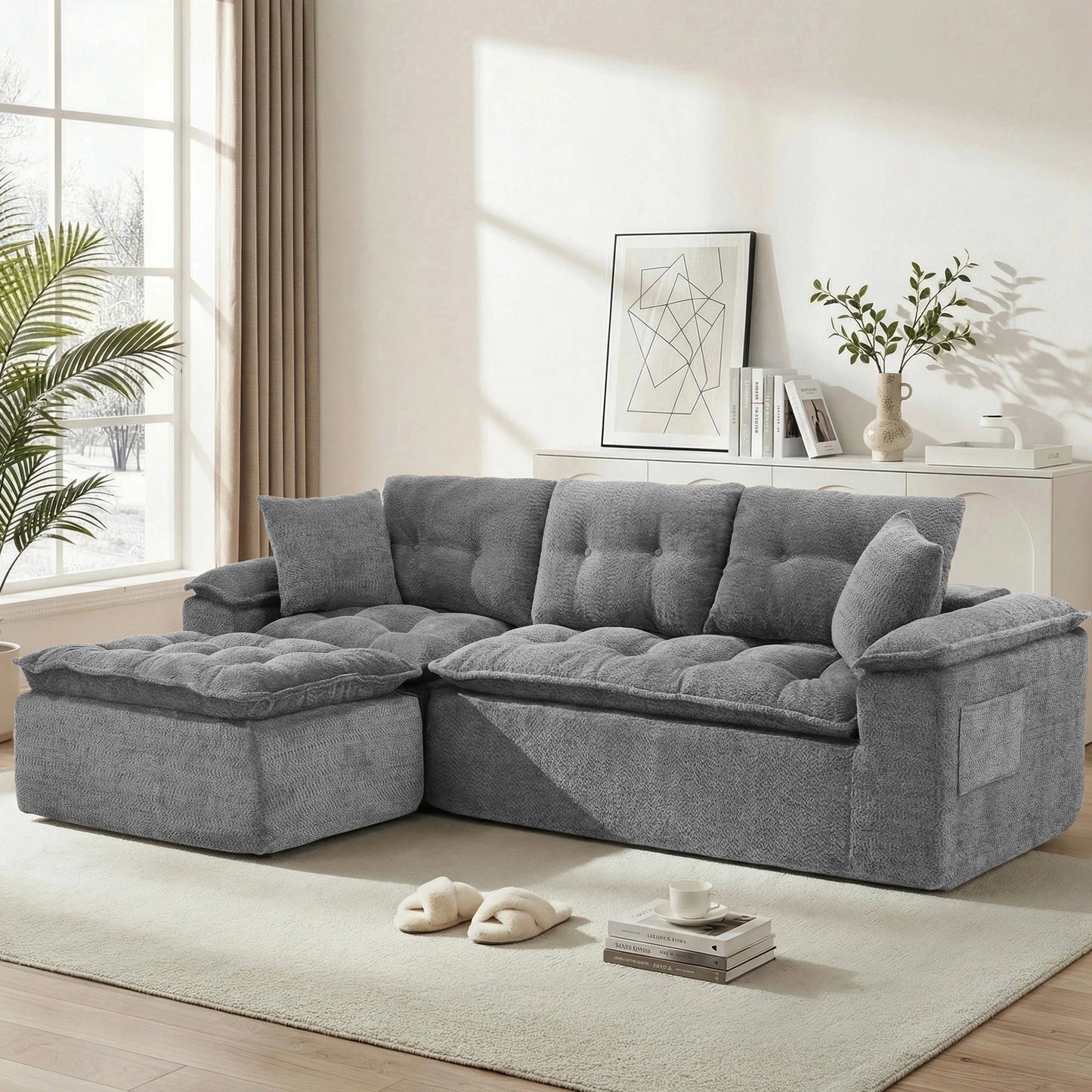 110-Inch Modular Chenille Sectional Sofa with Ottoman