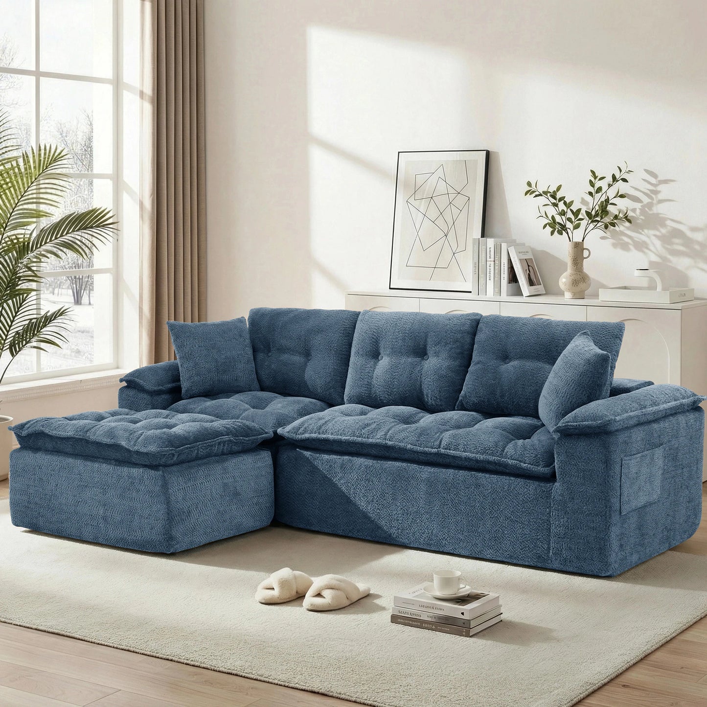 110-Inch Modular Chenille Sectional Sofa with Ottoman