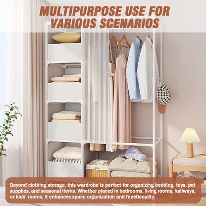 Portable Fabric Wardrobe with Four Drawers