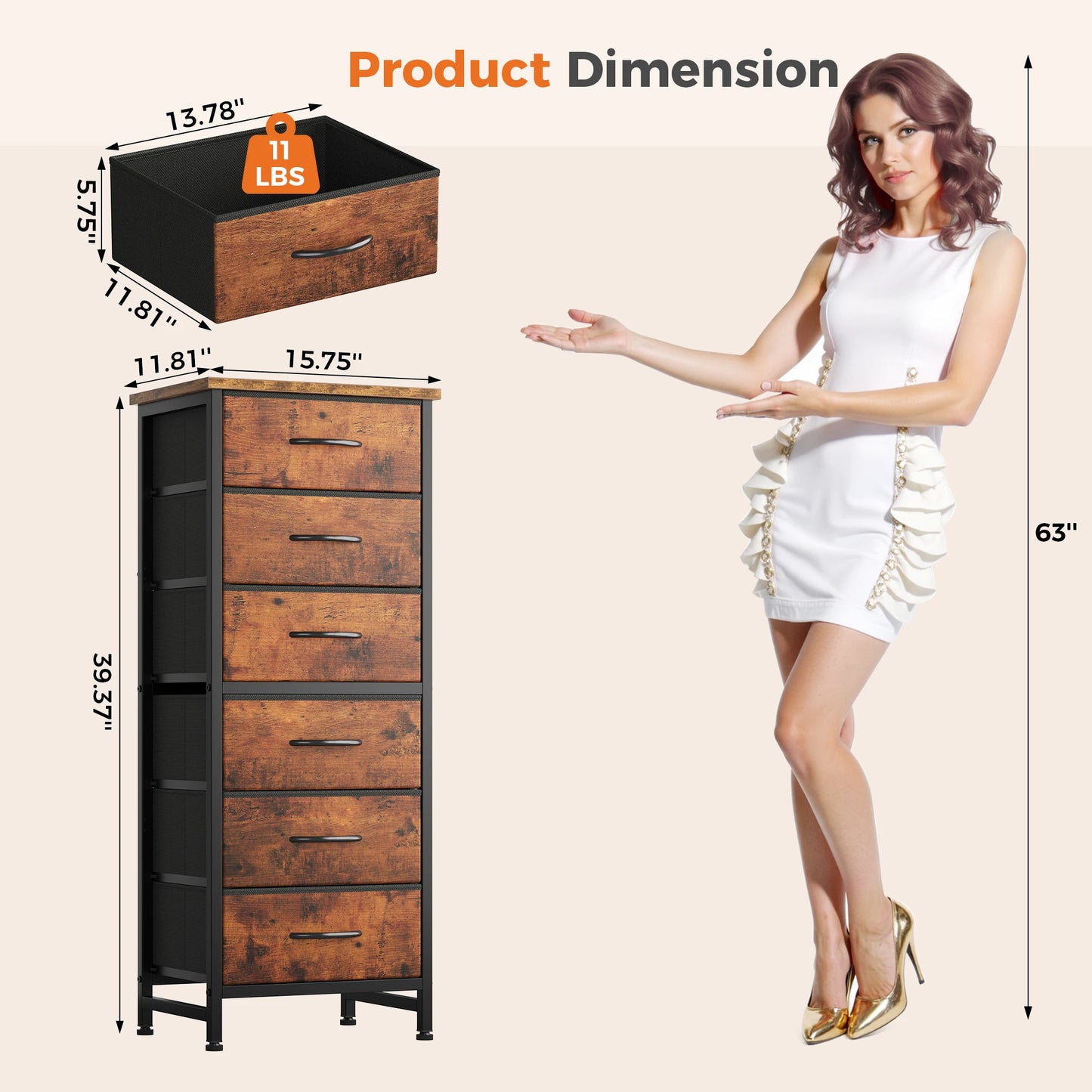 Six-Drawer Fabric Storage Dresser