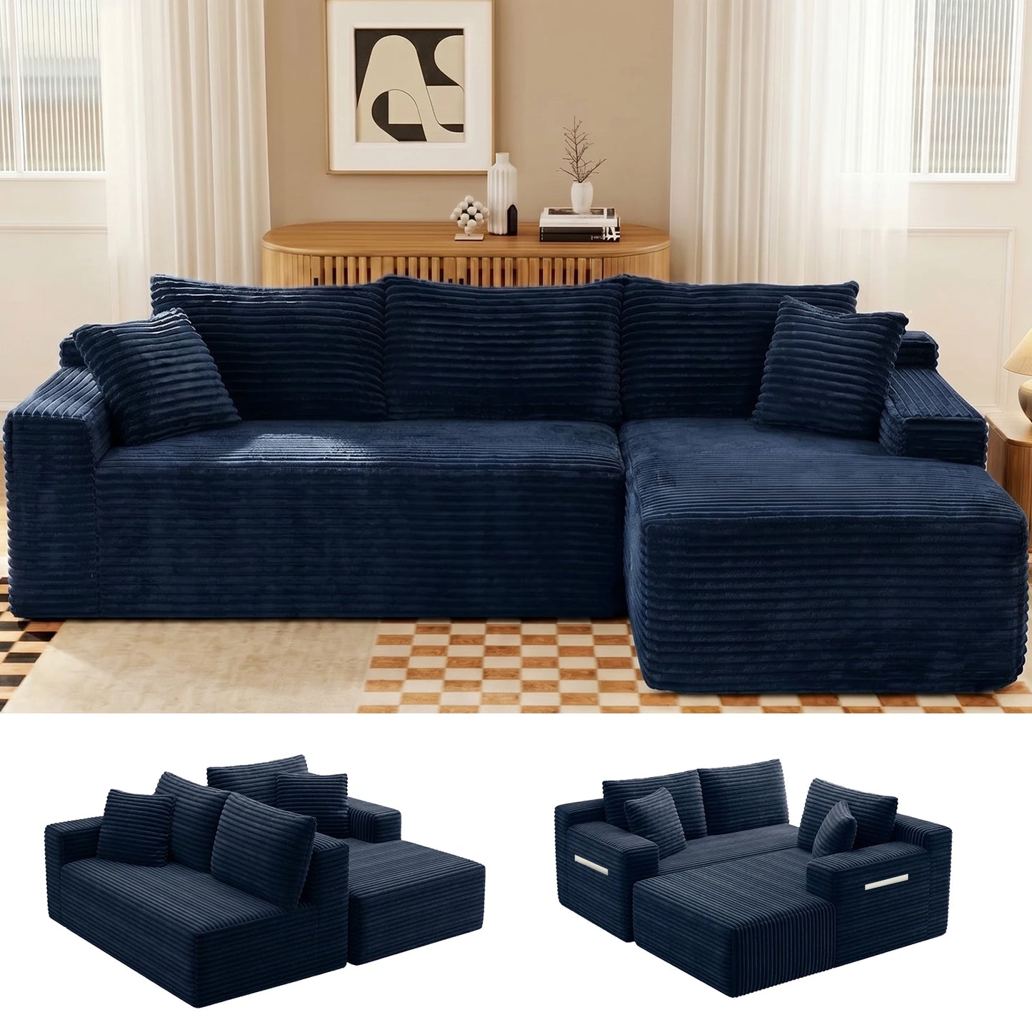 94.5-Inch Modular Corduroy Sectional Sofa
