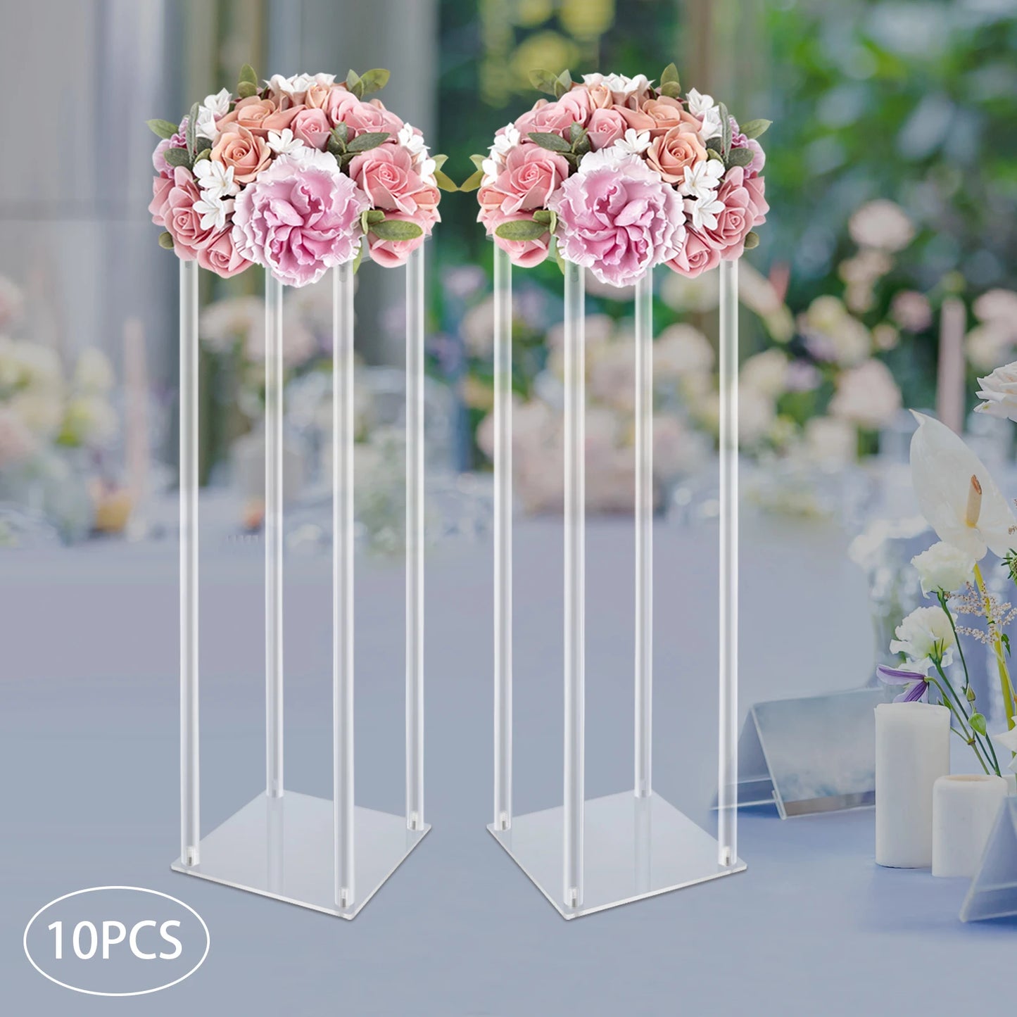 Set of 10 23.6-Inch Acrylic Flower Stands