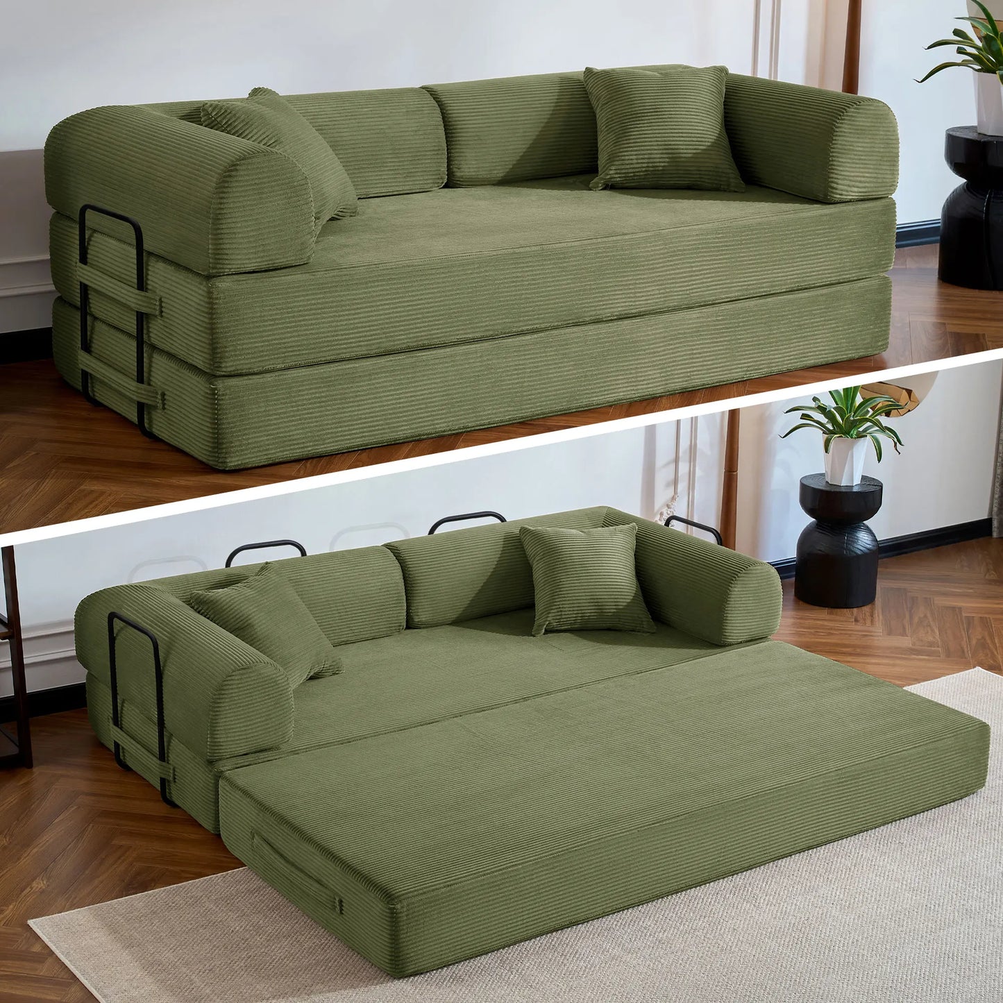 79-Inch Convertible Corduroy Sofa Bed