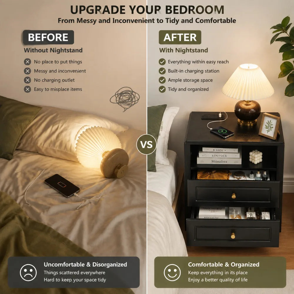 Two-Drawer Nightstand with Charging Station