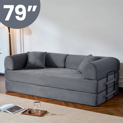 79-Inch Convertible Corduroy Sofa Bed