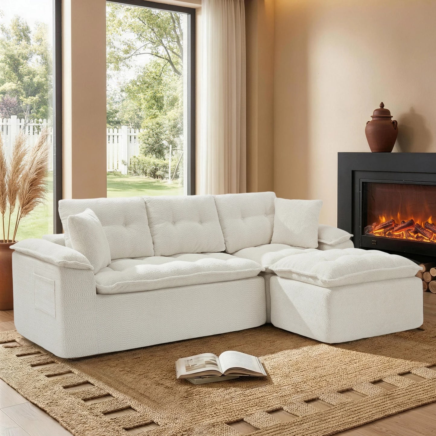 110-Inch Modular Chenille Sectional Sofa with Ottoman