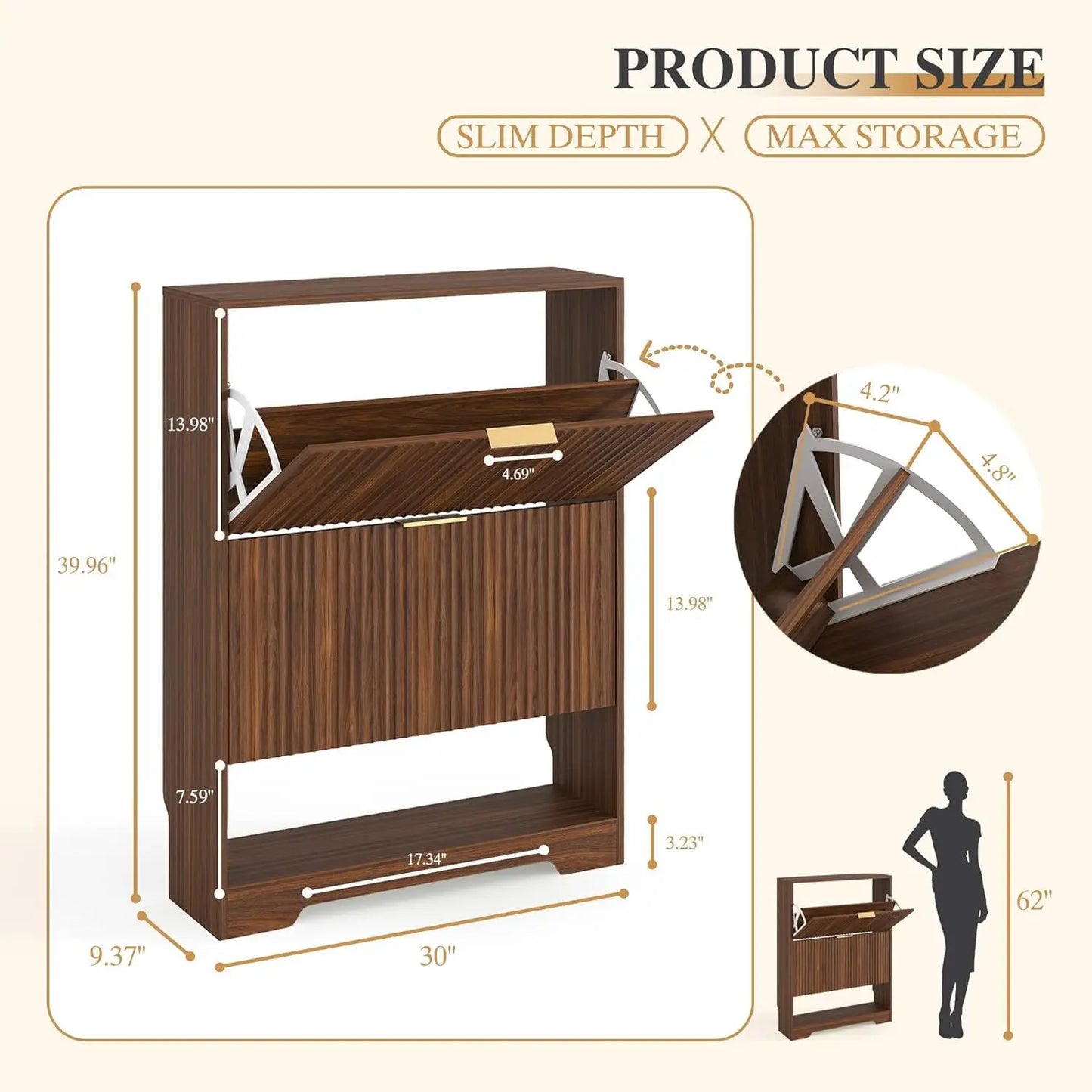 Slim Shoe Cabinet with Two Flip Drawers