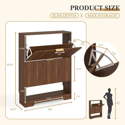 Slim Shoe Cabinet with Two Flip Drawers