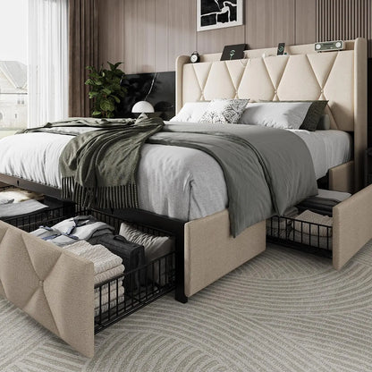 Queen Storage Bed Frame with Charging Station