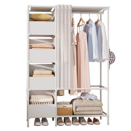 Portable Fabric Wardrobe with Four Drawers