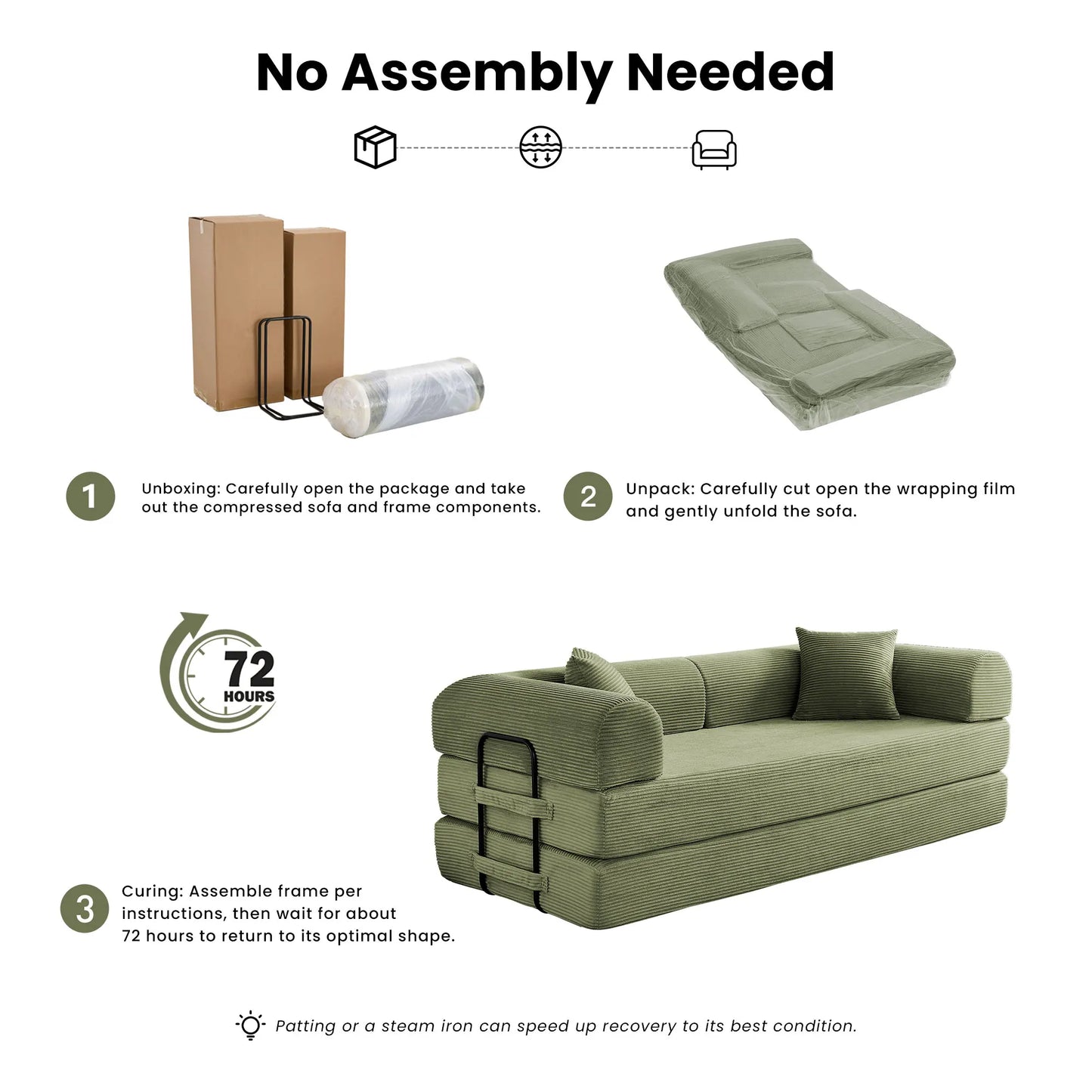 79-Inch Convertible Corduroy Sofa Bed