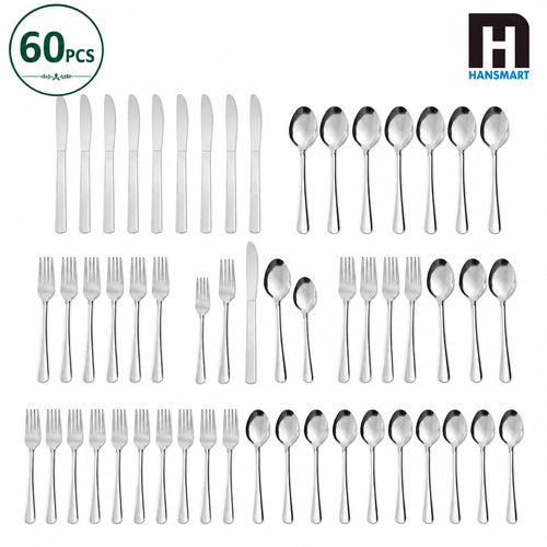 60-Piece Ribbed Stainless Steel Flatware Set